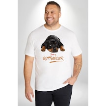 Angemiel Rottweiler Sevgisi Beyaz Büyük Beden Kadın Erkek Ünisex Basic Ön Baskılı Tişört Beyaz