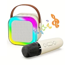 Mini Kablosuz Bluetooth Karaoke Hoparlör Kareoke Makinesi Bej