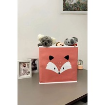 Tilki Baskılı Kiremit Renk Kapaksız Kumaş Saklama Kutusu 30x30x30 Cm Oyuncak Ve Eşya Düzenleyici Çok Renkli