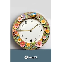 Çiçek Ve Kuş Temalı 3d Görünümlü Mdf Duvar Saati 33 Cm Sdw274 Renkli