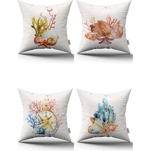 Mavi Turuncu Marin Desenli 4'lü Dijital Baskılı Kırlent Kılıfı Seti 4kmbs282 Mavi