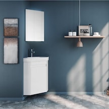 Orka Zag 45 Cm Mdf Beyaz Köşe Mini Banyo Dolabı Takımı Beyaz