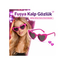 Mey İthalat Fuşya Retro Kalp Gözlük 80 Ler 90 Lar Stil Parti Gözlüğü Çok Renkli