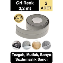 Premium Gri Ocak Tezgah Kenarı Banyo Mutfak Sızdırmaz Bant Su Geçirmez Küfe Dayanıklı 3,2 Mt 2 Adet