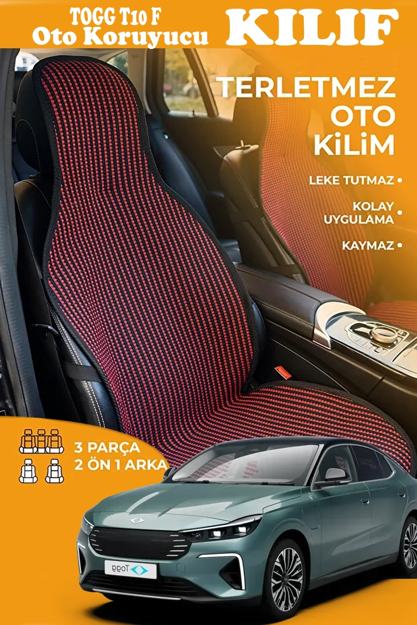 Togg T10 F Uyumlu Kırmızı Prestij Serisi Dokuma Kumaş Oto Koltuk Kılıfı Ön Tam Arka Alt