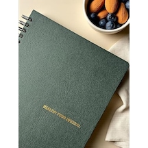 12 Haftalık A5 Beslenme Ve Kilo Takip Planlayıcı Defter Spiralli, Deri Kapaklı, Günlük Ve Haftalık Takip Healthy Journal Haki