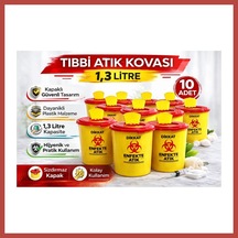 Bezos Atık Kovası 1,3 Litre 10 Adet Kapaklı Atık Kutusu Enfekte Atık Kovası Seti Erdotıca