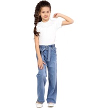 Kız Çocuk Bluzu Dantelli Ceketli Kot Pantolonlu Kiremit Renk 3'lü Takım 001