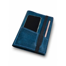 Bilikolik Hakiki Deri A5 Defter Kılıfı, El Yapımı, Telefon Cepli Ajanda Organizer, Defter Ve Kalem Dahil Mavi