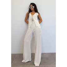 Madmext Natural Önü Bağlamalı Yelek Pantolon Kadın Takım Mg2403