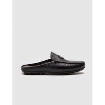 Hakiki Deri Siyah Tokalı Erkek Terlik - Siyah