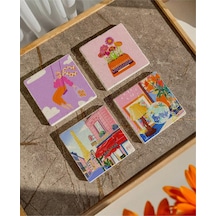 Renkli Retro Desenli Doğal Taş Bardak Altlığı Seti, 4 Lü 1