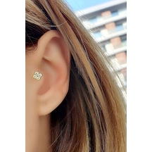925ayar Gümüş Üzerine Rose Altın Kaplama Zirkon Taş Detaylı Çiçek Figürlü Tragus Kıkırdak Piercing Altın