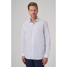 Morven Erkek A. Mavi Pamuk Trend Çizgili Slim Fit Yarım İtalyan Yaka Gömlek 26mc004029311 A. Mavi