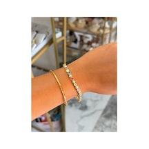 Renkli Taş Model Ve Gold Detaylı Bileklik Altın