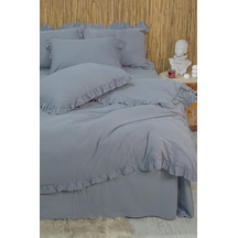 Lilya Keten Görünümlü Fırfırlı %100 Pamuk Çift Kişilik Nevresim Takımı - Lilyack Ekru