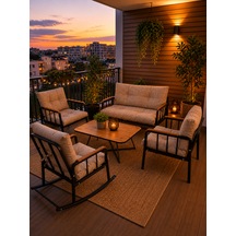 Liva Nesta Konfor Kırpık Dolgulu Bahçe Balkon Seti Siyah Metal İskelet Sallanır Koltuklu Takım Cappuccino