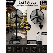 Hooger 30 Inç 76 Cm Endüstriyel Güç Bakır Sargı Professıonel Vantilatör 2 In 1 Ayaklı + Duvar Kullanımı Uzaktan Kumandalı 220 V Çıkış
