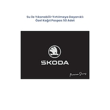 Suya Dayanıklı Yıkanabilir Skoda Yatay Oto Paspas Kağıdı Siyah Gümüş Baskı 50 Adet - 35x50cm