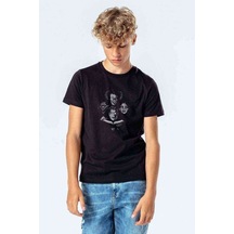 Tshirthane Kings Of Horror Baskılı Unisex Çocuk Siyah T-Shirt