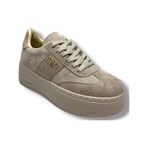 Şanzelize K16-26 Süet Deri Yüksek Anatomik Taban Bağcıklı Kadın Sneaker Bej