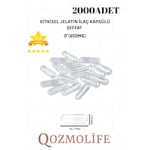 Qozmolife Orta Boy Şeffaf Bitkisel Jelatin Boş Kapsülü Helal Sertifikalı 0"600mg 2000 Adet