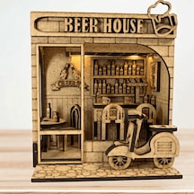 Beer House Ahşap Maket Seti Dıy Miniatür Meyhane Book Nook Koleksiyoner Model