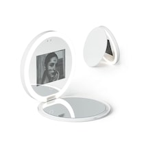 2X Büyütme Taşınabilir Işıklı Makyaj Aynası Beyaz