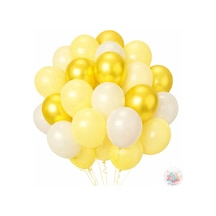 Metalik Sarı Ve Makaron Sarı Beyaz Balon Seti 24 Parça A Kalite Balon, Parti Ve Doğum Günü Seti Sarı