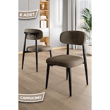 Canisa Laos Serisi 6 Adet Cappucino Mutfak Sandalyesi Siyah Metal İskeletli 1. Sınıf Babyface Kumaş Cappucino Sandalye Ayaklar Siyah