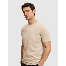 Bej Slim Fit Modal Karışımlı Bisiklet Yaka Basic T-shirt