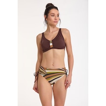 Argento Kadın Kahve Desenli Sabit Kaplı Ayarlanabilir Askılı Yüksek Bel Yanı Ayarlanabilir Bikini Takımı Kahve Desenli