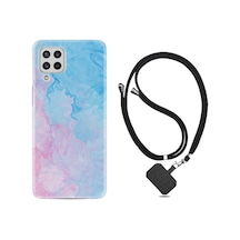 Samsung Samsung Galaxy Uyumlu A12 Kılıf Desenli Silikon Boyun Askılı Pink Blue Abstract 1385