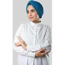 Hürrem Bone Petrol Mavisi Çapraz Büzgülü Piliseli Tesettür Bone Fukuro Kendinden Desenli 2316 17 Petrol Mavisi