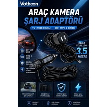 Araç Kamera Şarj Adaptörü 2 Usb Li Type-c Girişli 3. 5 Metre Kablo Uzunluğu Ürün Kamera Değildir
