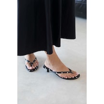 Wolk Shoes Ruiz Kadın Topuklu Parmak Arası Saten Sandalet Siyah Puantie