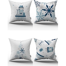 Beyaz Mavi Yılbaşı Temalı 4'lü Kırlent Kılıfı Seti 4kmbs147 Mavi