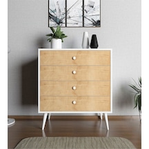 Floradesign Luna Şifonyer / Çok Amaçlı Dolap/ Çekmeceli Şifonyer / Kapaklı Şifonyer / 4 Çekmeceli Şifonyer Meşe/beyaz