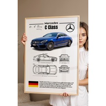 Mercedes C Serisi Tablo - Teknik Özellikli Amg C 63 S Poster - Çerçeveli Duvar Dekoru - Blueprint Kayın
