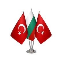 Masa Üstü Bulgaristan Bayrağı Türk Bayrağı Üçlü Krom Direk Masa B