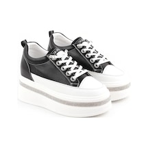 Guya 25y423-2 Kadın Kalın Taban İçten Dolgulu Tabanı Taşlı Sneaker Ayakkabı Siyah