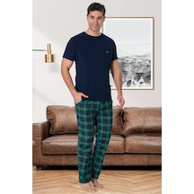 Mecit Pijama Mecit 2907 Lacivert Ekoseli Erkek Büyük Beden Pijama Takımı Lacivert