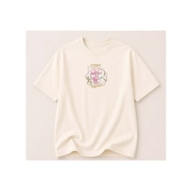 Herkesemoda Choose Kındness Baskı Detaylı Kadın Bisiklet Yaka Pamuklu T-shirt Krem