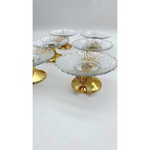 6'lı Kelebek Ayaklı Gold Cam Lokumluk, Şekerlik, Çerezlik, Kahve Yanı Sunumluk 13cm Gold