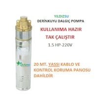 Yıldız Su 1.5 Hp-220v-motorlu 4" Derinkuyu Preferikal Dalgıç Pompa+20 Mt. Yassı Kablo+pano