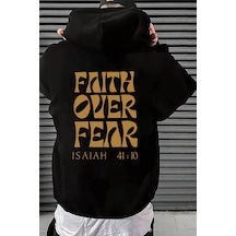 Faith Over Fear Baskılı Oversize Sweatshirt Siyah