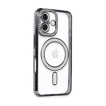 Apple Uyumlu iPhone 16 Uyumlu Kılıf Joke Simli Magneticsafe Kılıf - Siyah
