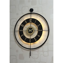 Pey Aksesuar Metal Camlı Duvar Saati 60x80 Cm Büyük Boy Işıklı Gerçek Cam Siyah-şeffaf-siyah-gold M61-siyah-şeffaf-siyah-gold