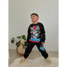 Cg Kids Sonic Baskılı Koyu Lacivert 2 Iplik Erkek Çocuk Alt Üst Süper Tarz Takım Krem Eşofman Baskı Laci Vert