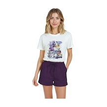 Kadın Beyaz Relaxed Fit %100 Pamuk Tişört Suluboya Marina & Den Beyaz